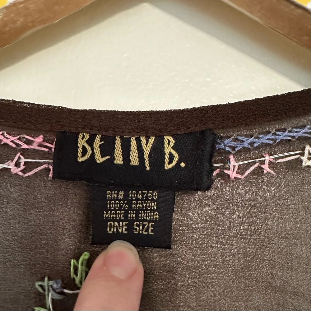 Betty B. Sheer Fairycore Brown Embroidered Boho Festival Tunic Top - Picture 2 of 6